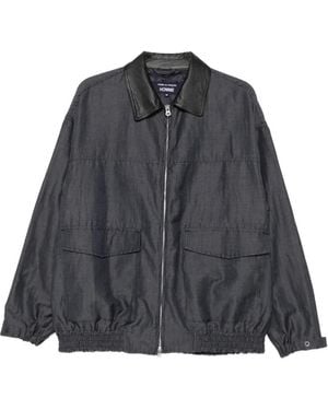 Comme des Garçons Leather-Collar Herringbone Jacket - Black