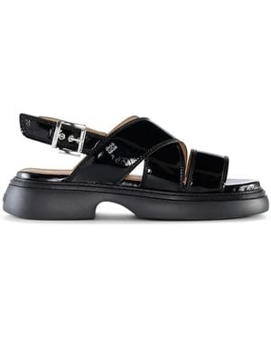 Ganni Cross-Strap Sandals - Black