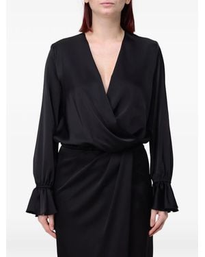 Hanita Wrap-Style Ruffled-Cuff Blouse - Black