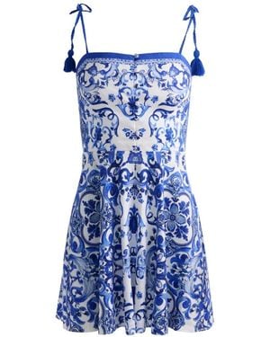 Alice + Olivia Glinda Tassel-Detail Spaghetti-Strap Mini Dress - Blue