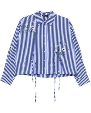 Maje Floral-Embroidered Striped Shirt - Blue