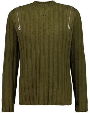 Off-White c/o Virgil Abloh Zip Detailed Crewneck Jumper - Green