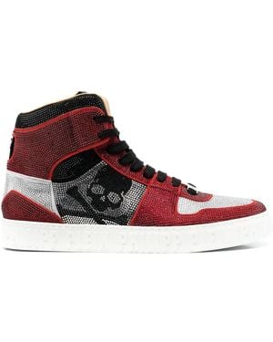 Philipp Plein Hi-Top Sneakers Notorious Crystal Skull With Crystals - Red