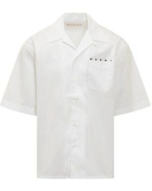 Marni Logo-Print Chest-Pocket Shirt - White