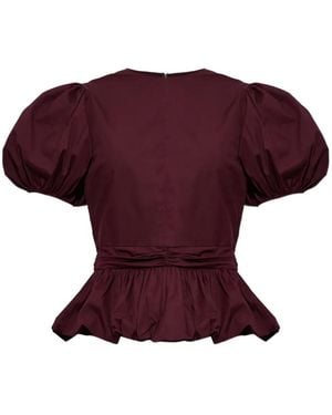 ROTATE BIRGER CHRISTENSEN Puff-Sleeve Peplum Blouse - Purple