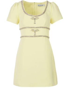 Self-Portrait Crystal-Embellished Mini Dress - Yellow