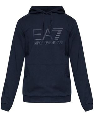 EA7 Logo-Print Drawstring Hoodie - Blue