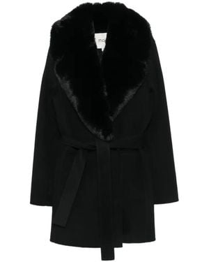 Maje Abrigo Con Cuello De Esmoquin De Pelo Artificial - Negro