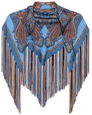 Etro Sciarpa Con Frange E Stampa Paisley - Blu