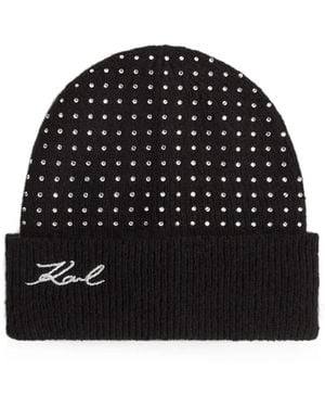 KARL LAGERFELD K/Signature Rhinestone-Embellished Beanie - Black