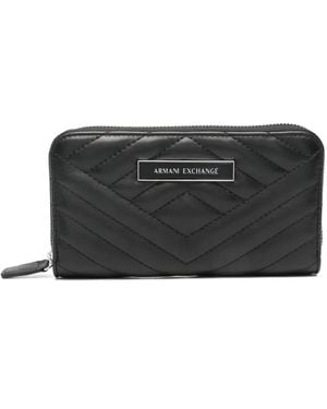 ARMANI EXCHANGE Logo-Plaque Quilted Wallet - Black