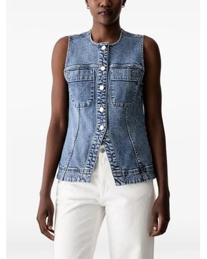 DKNY Buckled Denim Button-Down Top - Blue