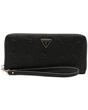 Guess Logo-Embossed Zip-Around Wallet - Black