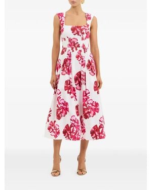 Rebecca Vallance Damask Rose Floral-Print Midi Dress - Red
