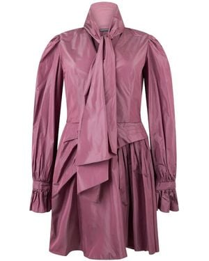 Alberta Ferretti Pussy-Bow Ruffled-Cuff Mini Dress - Purple