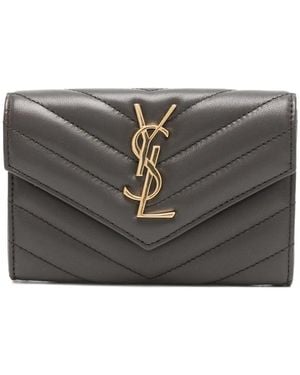 Saint Laurent Logo-Plaque Wallet - Grey