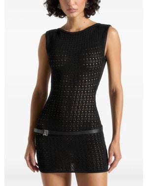 Manière De Voir Pointelle Mini Dress With Belt - Black