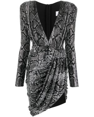 Philipp Plein Plunging V-Neck Rhinestone Minidress - Black