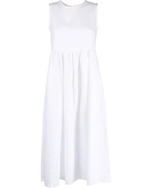 Blanca Vita Pleated Sleeveless Linen Midi Dress - White