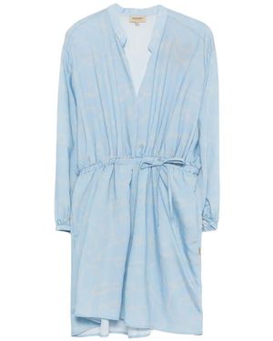 Woolrich Flowing Dress With Print And Drawstring Waist - Blue