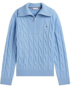 Tommy Hilfiger Cable-Knit Quarter-Zip Jumper - Blue