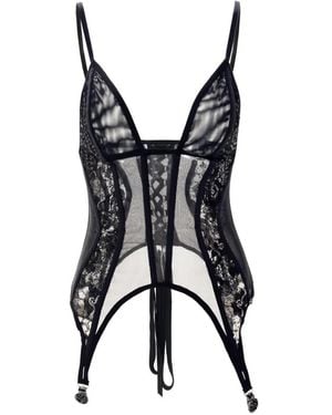 Nissa Lace-Insert Tulle Top - Black