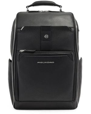 Piquadro Grained-Leather Backpack - Black