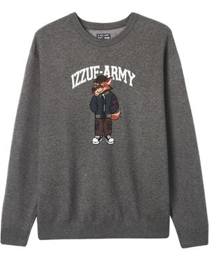 Izzue Fox-Appliqué Crew-Neck Jumper - Grey