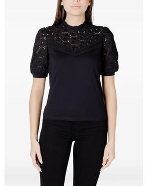 Morgan Lace-Detail High-Neck T-Shirt - Black