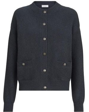 Brunello Cucinelli Sparkling Cashmere English Rib Cardigan - Blue
