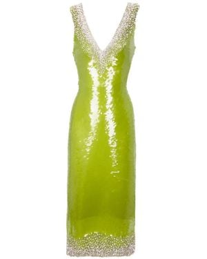 Gemy Maalouf Fitted Sequins Midi Dress - Green