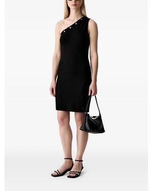 KARL LAGERFELD One-Shoulder Eyelet-Embellished Mini Dress - Black