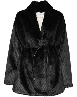 forte_forte Chevron-Patterned Belted Coat - Black