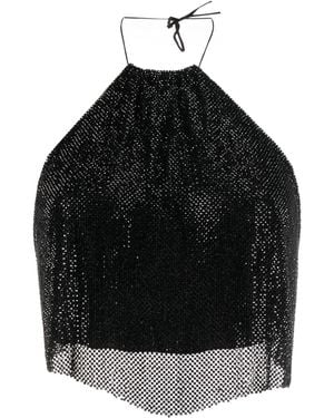 MANURI Rhinestone-Embellished Cropped Top - Black