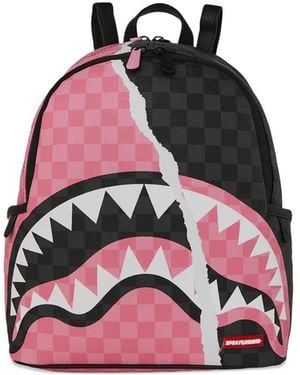 Sprayground Check-Pattern Shark Backpack - Pink