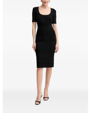 Hervé Léger Detailed Short-sleeved Midi Day Dress - Black