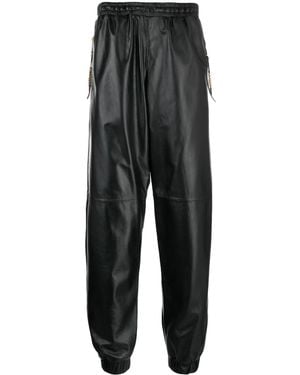 Moschino Cropped Leather Track Trousers - Black