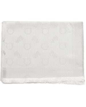 Ferragamo Gancini-Pattern Fringed Scarf - White