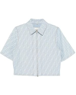 Fendi Hellblaue Jeansjacke Mit Ff - Weiß