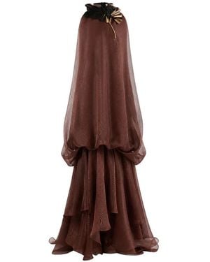 Gemy Maalouf Pleated-Ruffle Tiered Dress - Brown