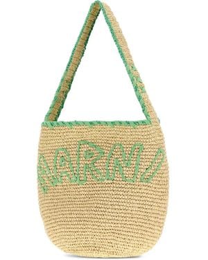 Marni Large Logo-Embroidered Raffia Tote Bag - Metallic