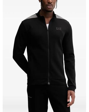 EA7 Jersey Con Logo Y Cremallera - Negro