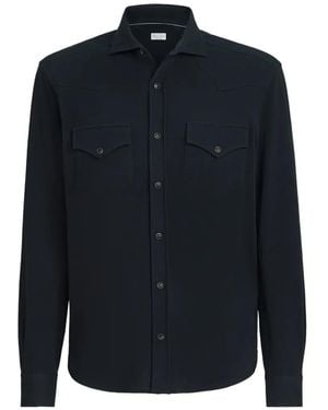 Brunello Cucinelli Cotton-Piqué Western Shirt - Blue