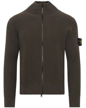 Stone Island 5100017 Full-Rib Rws Woll Loose-Fit Zip-Up Sweater - Gray