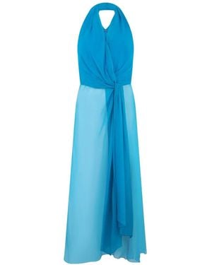 Alberta Ferretti Halterneck Silk Party Dress - Blue
