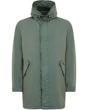 Moorer Single-Breasted Hooded Raincoat - Green