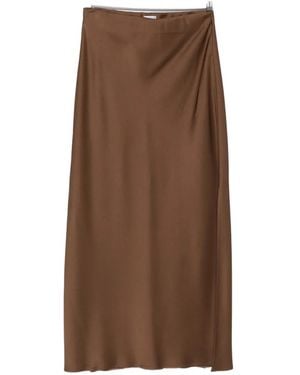 Brunello Cucinelli Satin-Finish Slit Maxi Skirt - Brown