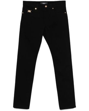 Versace Low-Rise Straight Leg Jeans With Medusa Plaque Detail - Black