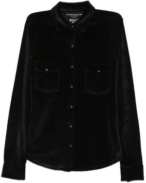 Majestic Filatures Velvet-Effect Pocket-Detail Shirt - Black