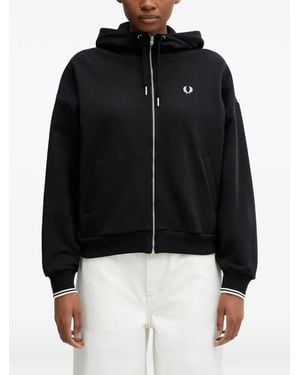 Fred Perry Logo-Embroidered Zip-Up Hoodie - Black